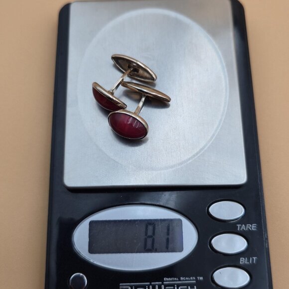 Sterling Silver Red Stone Cufflinks A5418 - Picture 6 of 6